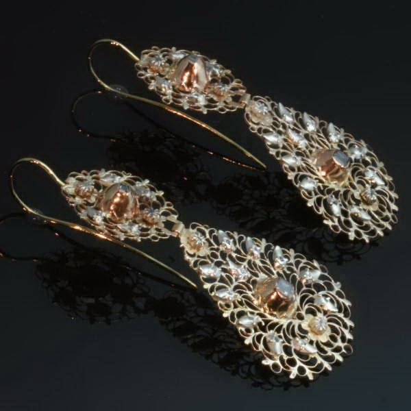 Georgian floral diamond dangle earrings 18kt gold